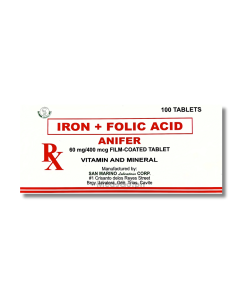 Image of ANIFER FERROUS SULFATE / FOLIC ACID 60MG / 400MCG FILM-COATED TABLET 1'S