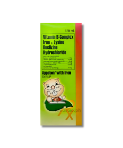 Image of APPEBON WITH IRON MULTIVITAMINS (VIT. B1, B6, & B12) / BUCLIZINE HYDROCHLORIDE / FERROUS SULFATE / LYSINE HYDROCHLORIDE (10MG / 5MG / 10MCG) / 5MG / 50MG / 125MG SYRUP 120ML