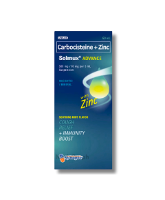 Image of SOLMUX ADVANCE CARBOCISTEINE / ZINC 500MG / 10MG  PER 5ML SUSPENSION 60ML