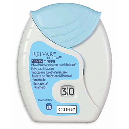 Image of RELVAR ELLIPTA FLUTICASONE FUROATE / VILANTEROL TRIFENATATE 100MCG / 25MCG DRY-POWDER INHALATION IN CAPSULE 30DOSES