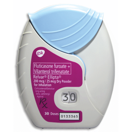 Image of RELVAR ELLIPTA FLUTICASONE FUROATE / VILANTEROL TRIFENATATE 200MCG / 25MCG DRY-POWDER INHALATION IN CAPSULE 30DOSES