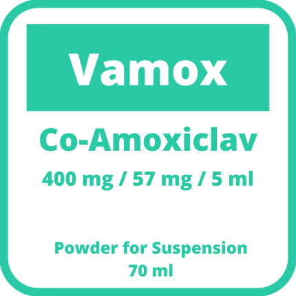 Image of VAMOX CO-AMOXICLAV 400MG / 57MG PER 5ML POWDER FOR SUSPENSION 70ML