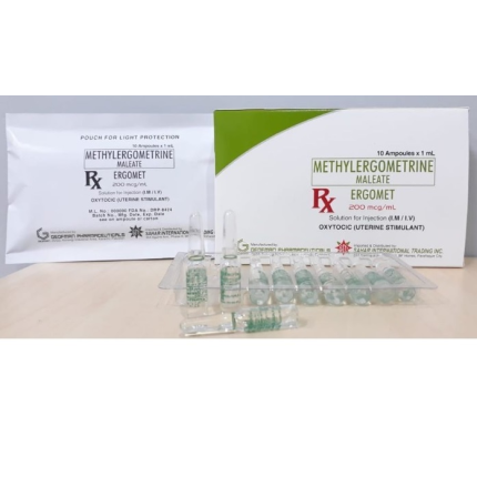 Image of ERGOMET METHYLERGOMETRINE MALEATE 200MCG / ML SOLUTION FOR IM/IV INJECTION 1ML 1'S