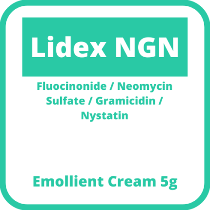 Image of LIDEX NGN FLUOCINONIDE / NEOMYCIN SULFATE / GRAMICIDIN / NYSTATIN 500MCG / 5MG / 250MCG / 100,000IU EMOLLIENT CREAM 5G