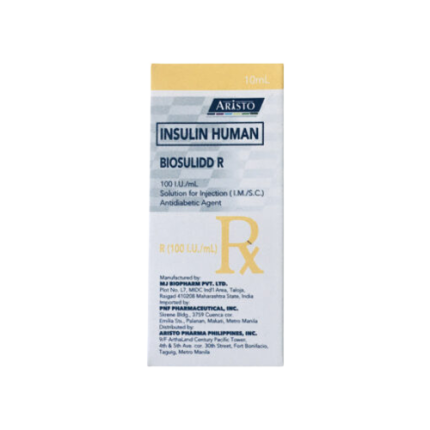Image of BIOSULIDD R INSULIN HUMAN (RDNA) 100IU / ML SOLUTION FOR IM/SC INJECTION 10ML 1'S