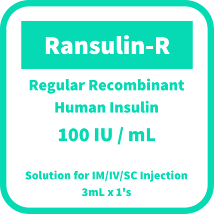 RANSULIN-R Regular Recombinant Human Insulin 100IU / mL Solution for IM ...