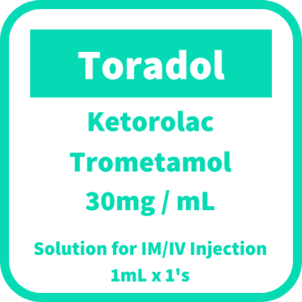 Image of TORADOL KETOROLAC TROMETAMOL 30MG / ML SOLUTION FOR IM/IV INJECTION 1ML 1'S