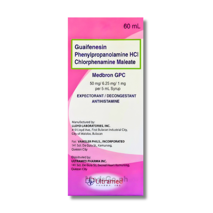 Image of MEDBRON GPC GUAIFENESIN / PHENYLPROPANOLAMINE / CHLORPHENAMINE 50MG / 6.25MG / 1MG - SYRUP 60ML