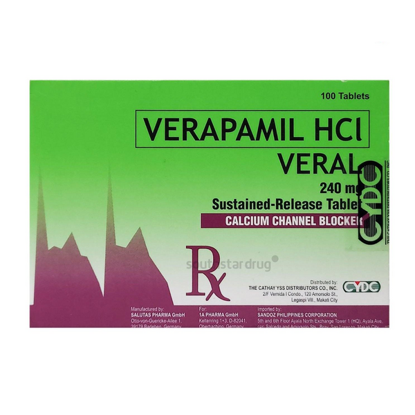 Image of VERAL VERAPAMIL HYDROCHLORIDE 240MG SUSTAINED RELEASE TABLET 100'S
