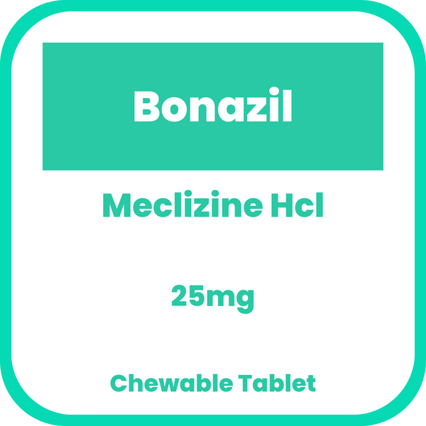 Image of BONAZIL MECLIZINE HYDROCHLORIDE 25MG CHEWABLE TABLET 1'S
